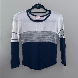 PINK Victoria's Secret White and Gray Fitted Ribbed 3/4 Sleeve Blouse